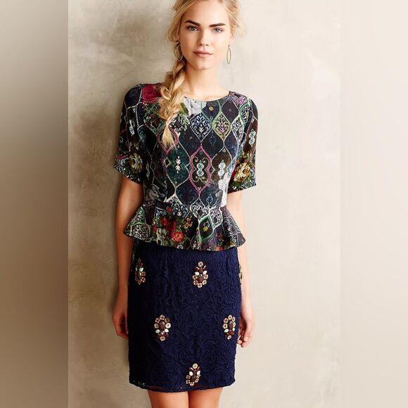 HEMANT & NANDITA Multicolor Patchwork Mini Peplum Dress, Size 8 - Picture 1 of 13